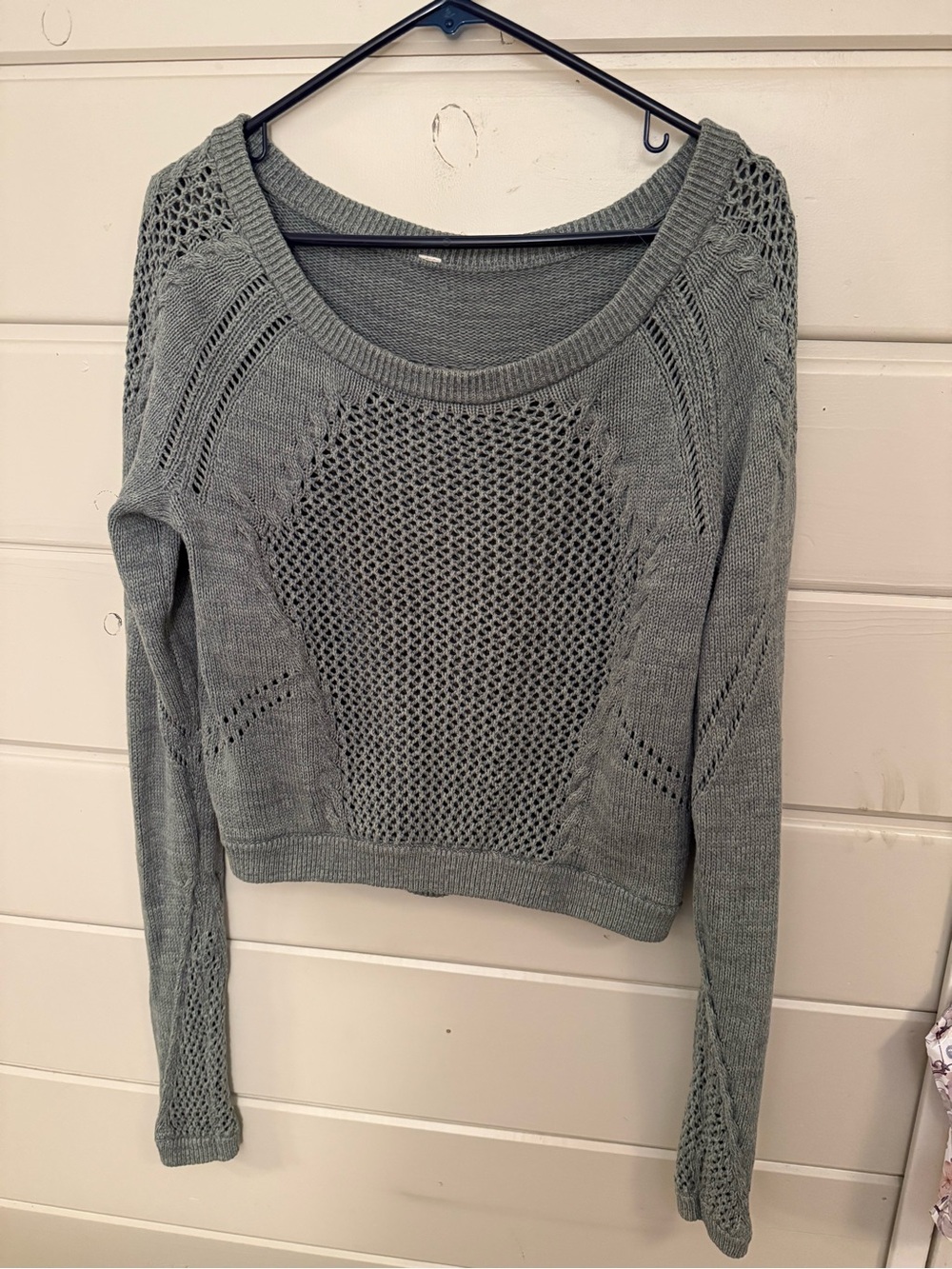 LululemonSage Green Scoop-Neck Open-Knit Sweater. EST size 8?  PTP 19”